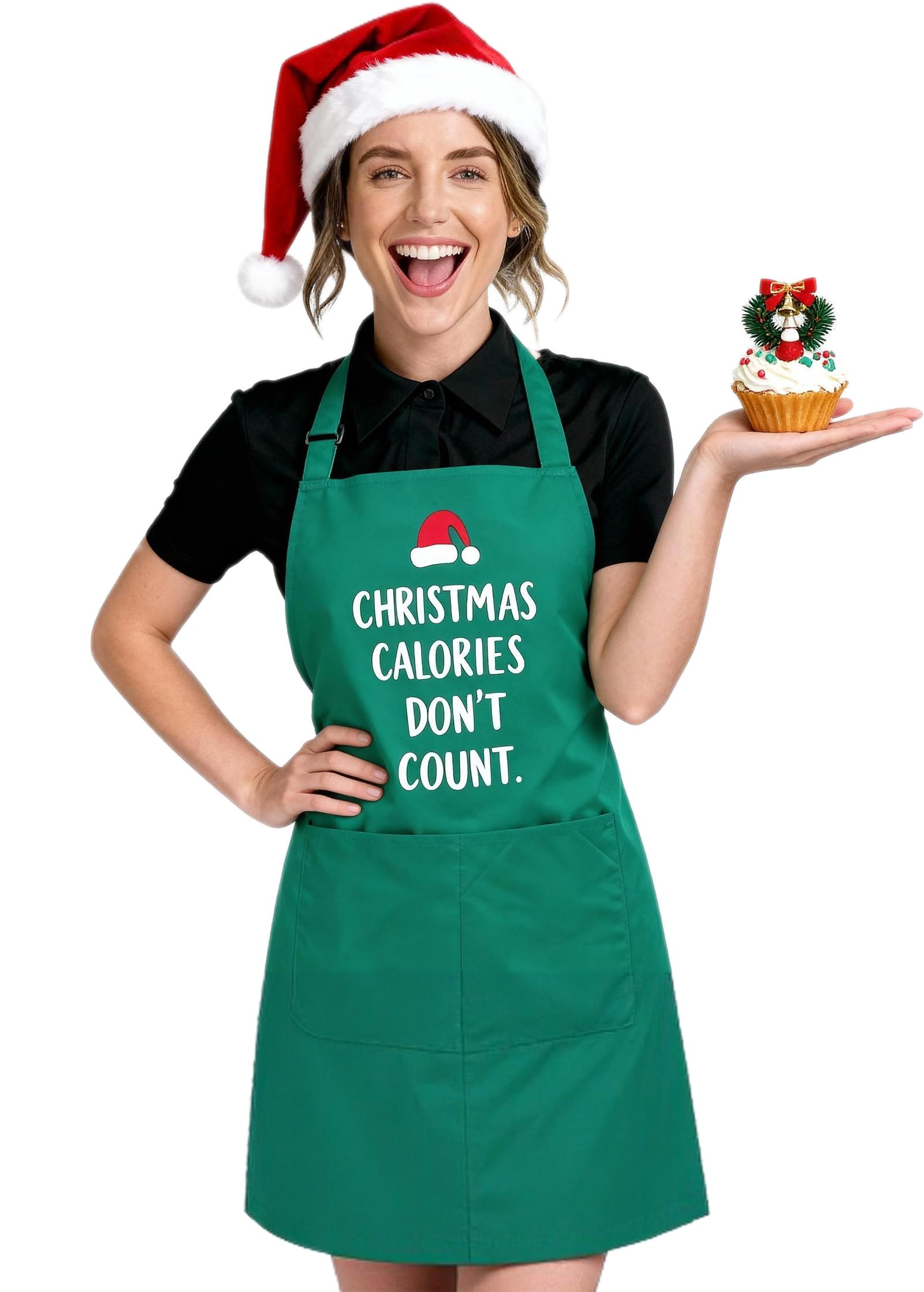 Delantales de cocina de Navidad para mujer con bolsillos, disfraz de chef de camarera, bonito delantal de cocina, regalos de cocina para hombres (verde), Verde, Standard