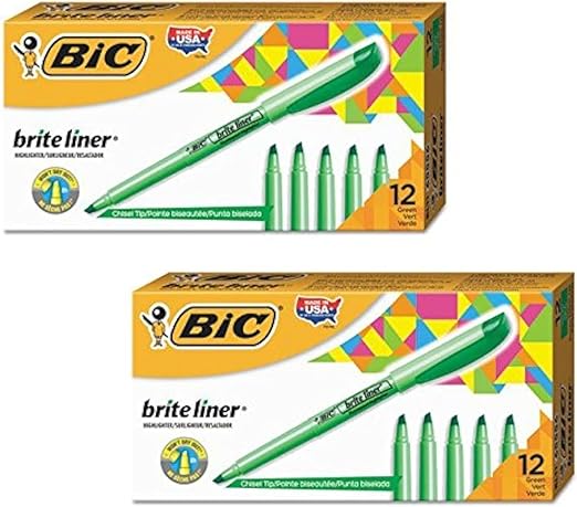 BIC Brite Liner Highlighter Chisel Tip Green 2DOZEN (BL11-GN)