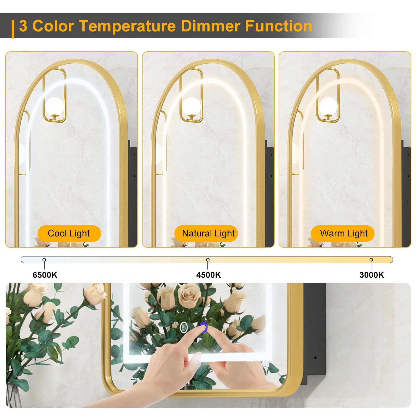 Mepplzian Lighted Arched Medicine Cabinet with LED Mirror - 20x31 Inch Recessed Bathroom Storage, Gold Arched Wall Mounted Mirror Cabinet, Arch Medicine Cabinet with Lights,Anti-Fog