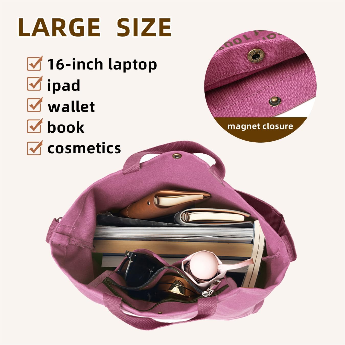 Canvas Tote Bag For Women inside out bag Crossbody Handbag with Adjustable Strap and Coin Purse for Work,Travel,Grocery - Image 4