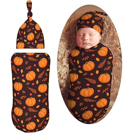 Autumn Pumpkins Leaves Swaddle Set: Embrace Baby's Restful Nights