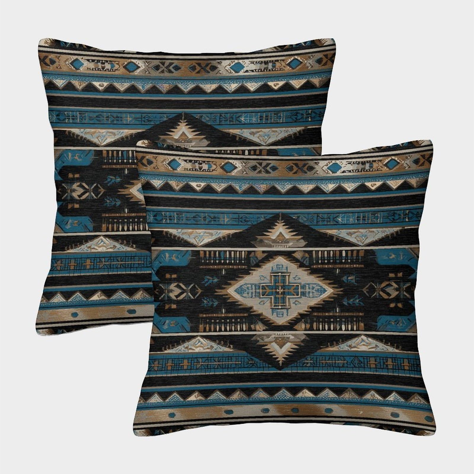 kaiyun 2 Pack Black And Blue Western-style Geometric Patterns 3D Image Printed Single-sided Cushion Cover 50x50cm