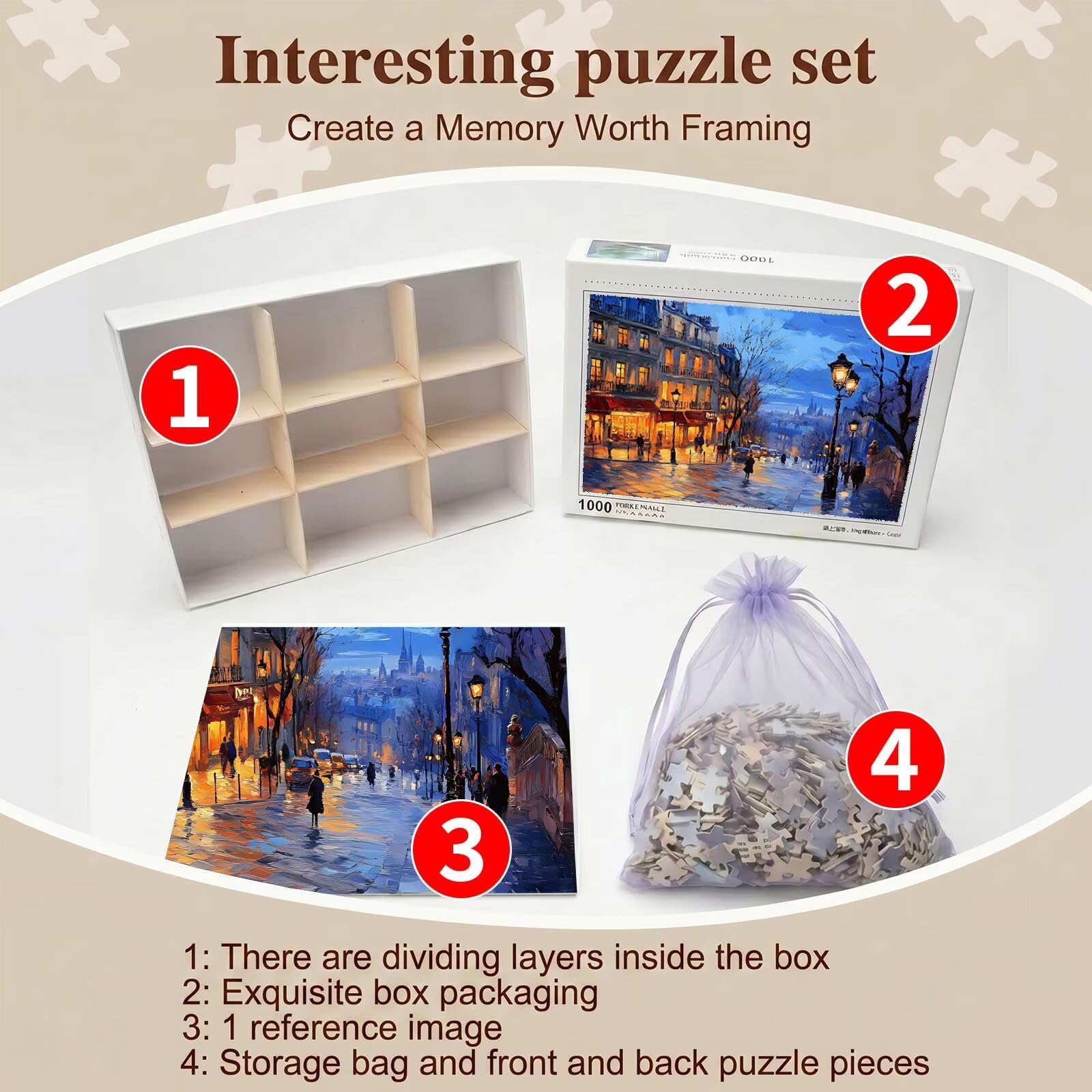 architettura Città Puzzle 1000 Pezzi per Adulti, Puzzle in Legno - Collezione Classica con Poster Incluso - Sfida di Concentrazione e Passatempo Antistress, Gioco per Famiglia, 75 x 50 cm f0-483