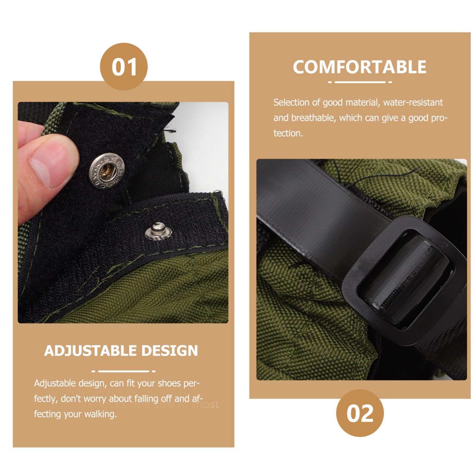 Guêtres Randonnée Imperméables Pliables, Paire Compacte, Oxford Vert