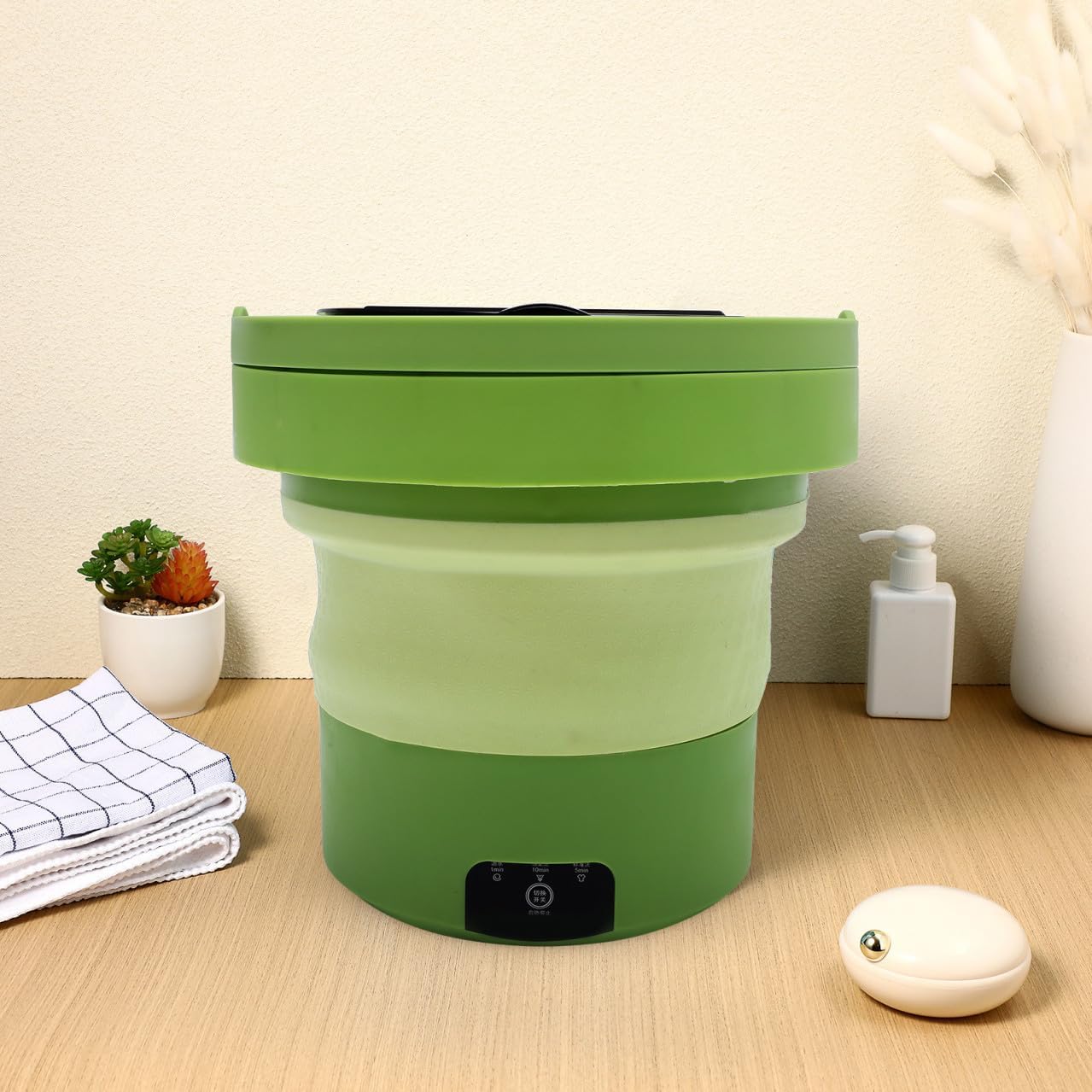 Portable Foldable Mini Washing Machine 6L Capacity with US Plug, Compact Portable Washer for Travel, Camping, Dorm and Apartment Use, Small Laundry Machine for Delicates and