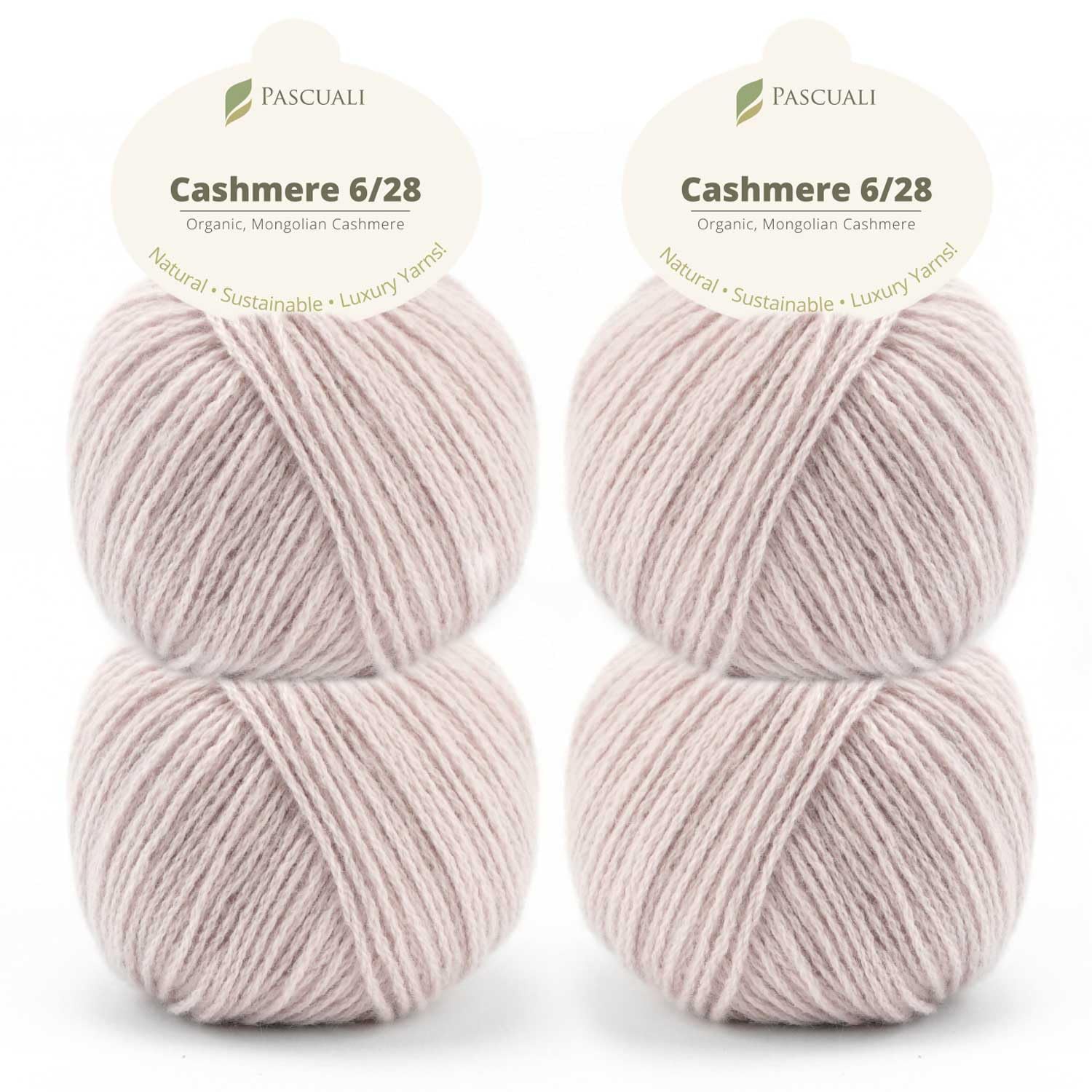Pascuali Bio Cashmere 6/28. Strickwolle aus 100% Kaschmirwolle Wolle zum Stricken und Häkeln, 4 Knäuel - 100 g - Farbe:Rosenquarz 10