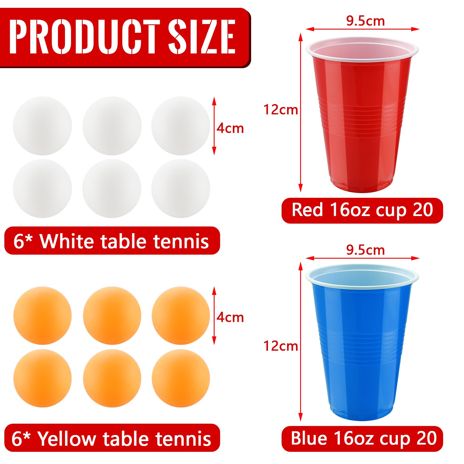 Set di Bicchieri da Birra Pong, 40 Bicchieri Beer Pong(500ml) e 12 Palline da P ing Pong, Bicchieri riutilizzabili, per Giochi di bevute, Feste, Compleanni, Festival, Matrimoni, Campeggio