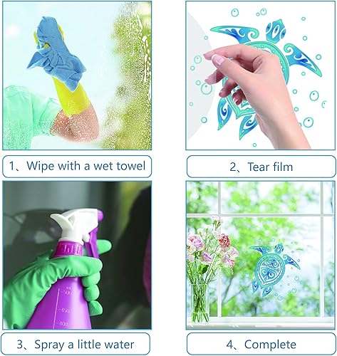 Miniatura 5 de GORGECRAFT 4 calcomanías estáticas de cristal de animales marinos de 6.3 pulgadas, calcomanías de vidrio de animales marinos, playa, tiburón, pulpo,