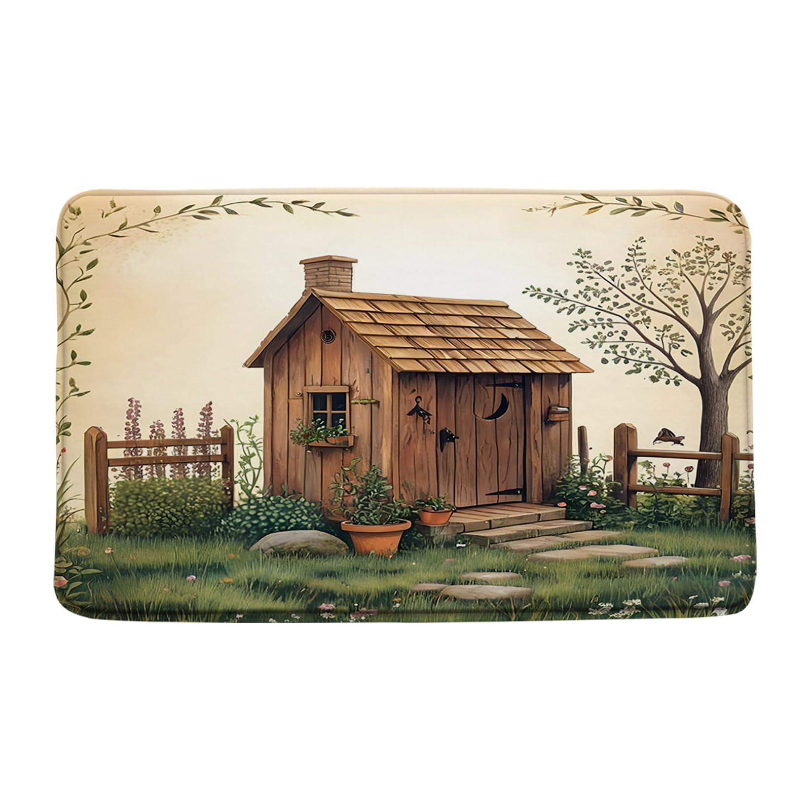 YNFUQANLN Outhouse Bath Mat Rustic Vintage Farmhouse Wooden Backhouse Primitive Country Grass Yard 17.8"x29.5" Microfiber Memory Foam Bathroom Kitchen