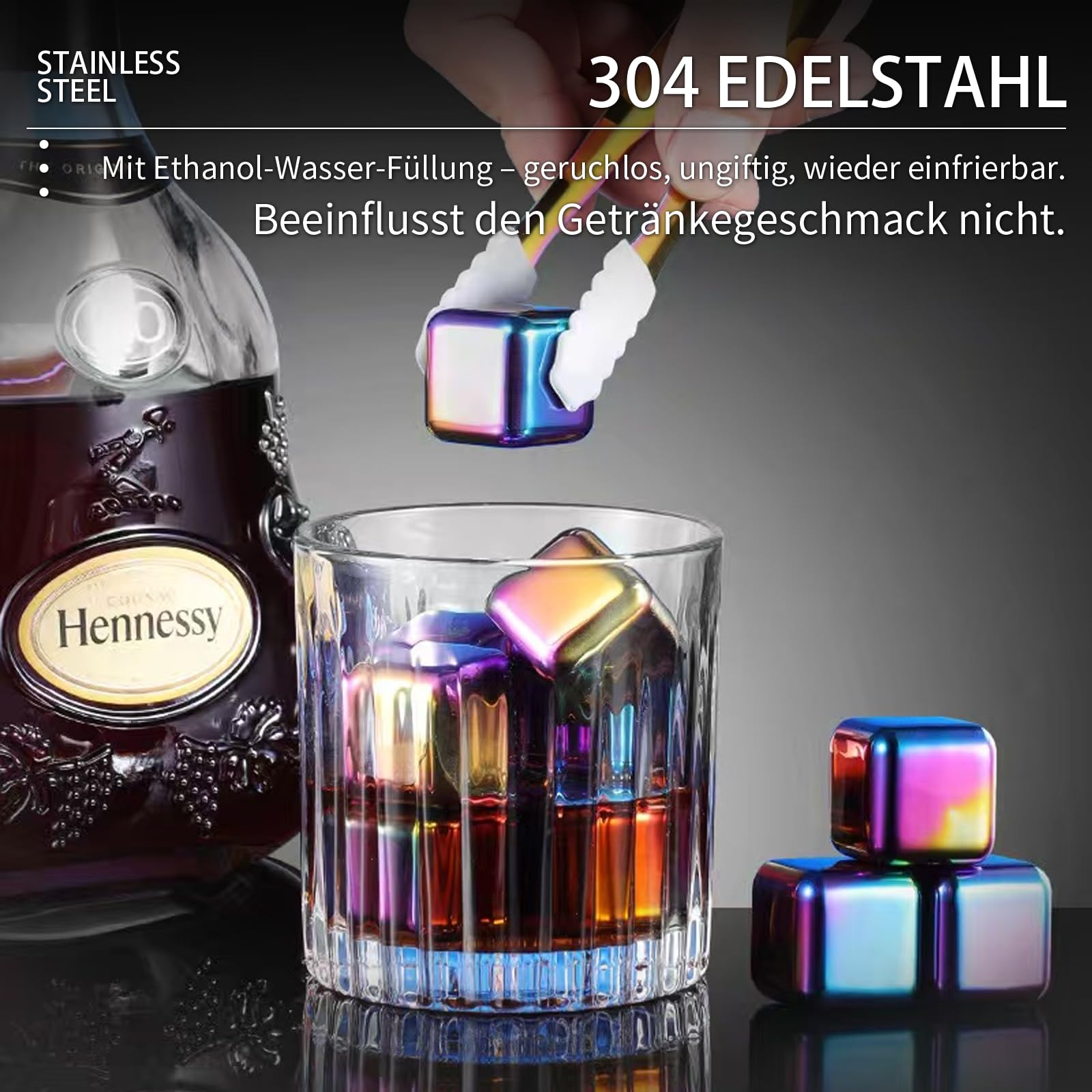 12 cubos de hielo de acero inoxidable de colores (piedras de whisky), reutilizables, para whisky, cócteles y bebidas