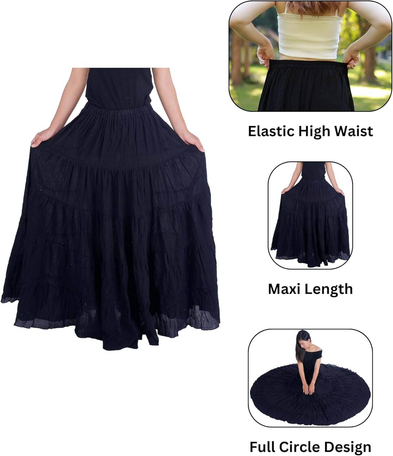 Lannaclothesdesign Women's Cotton Long Ruffle Full Circle Long Skirts Maxi Skirt - Image 4