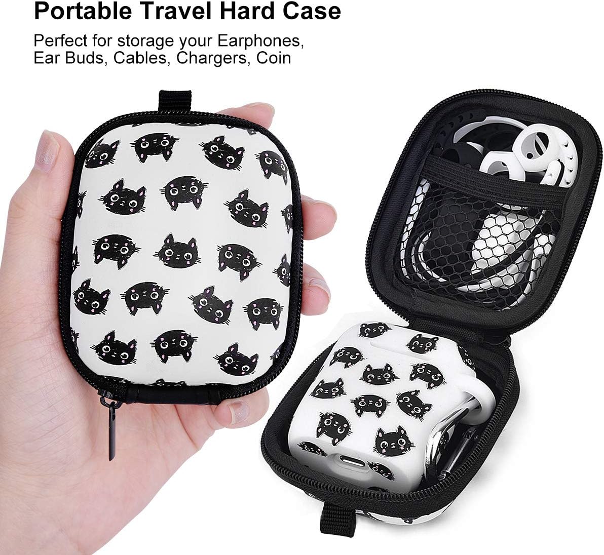 Airpods Case - Airspo 7 in 1 Airpods Accessories Set Compatible with Airpods 1 & 2 Protective Silicone Cover Floral Print Cute Case (Cat)