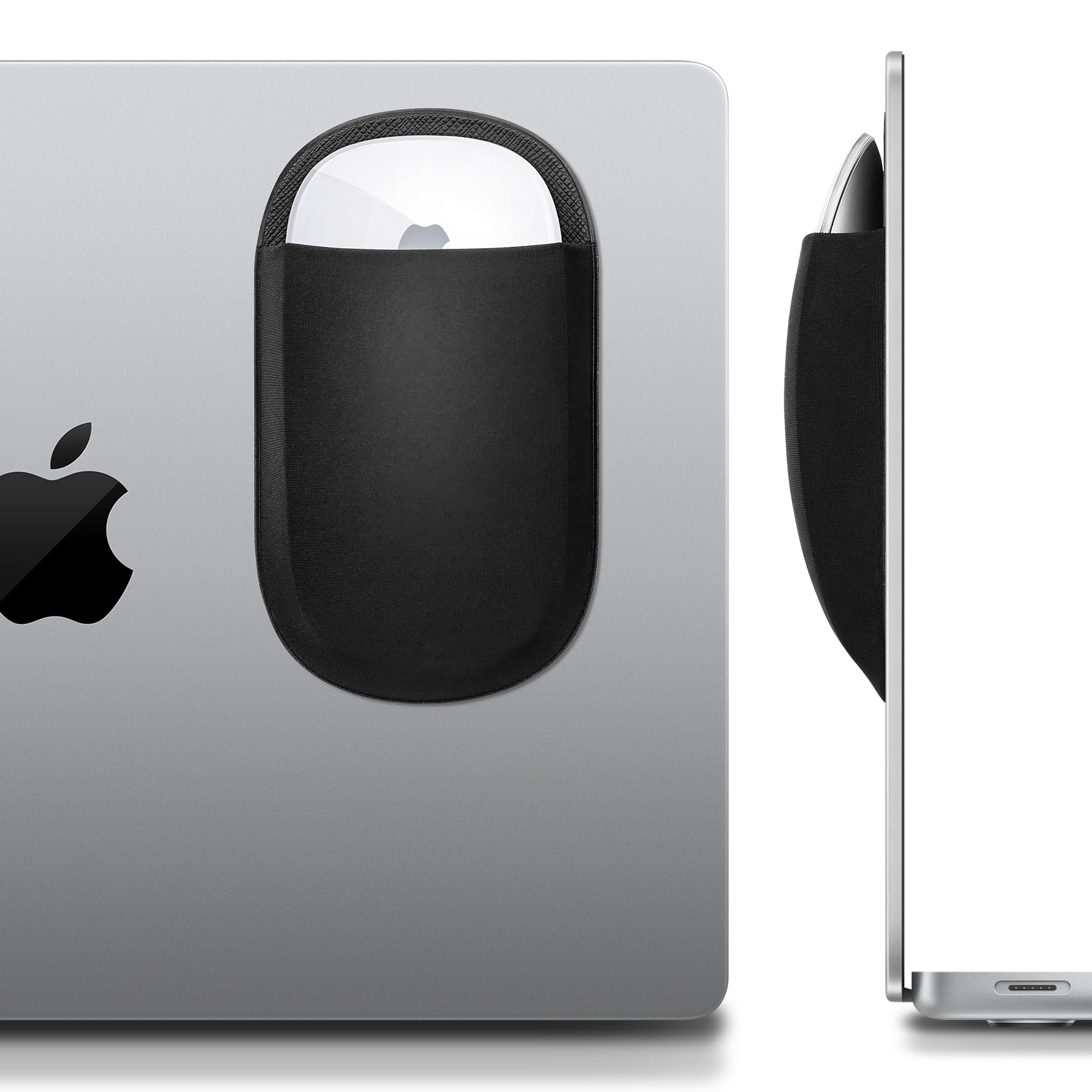 Lacdo Mouse Holder for Laptop, Universal Stick-on Mouse Pouch Case for Magic Mouse, with Reusable Adhesive, No Glue Residue, Compact Elastic Pouch/