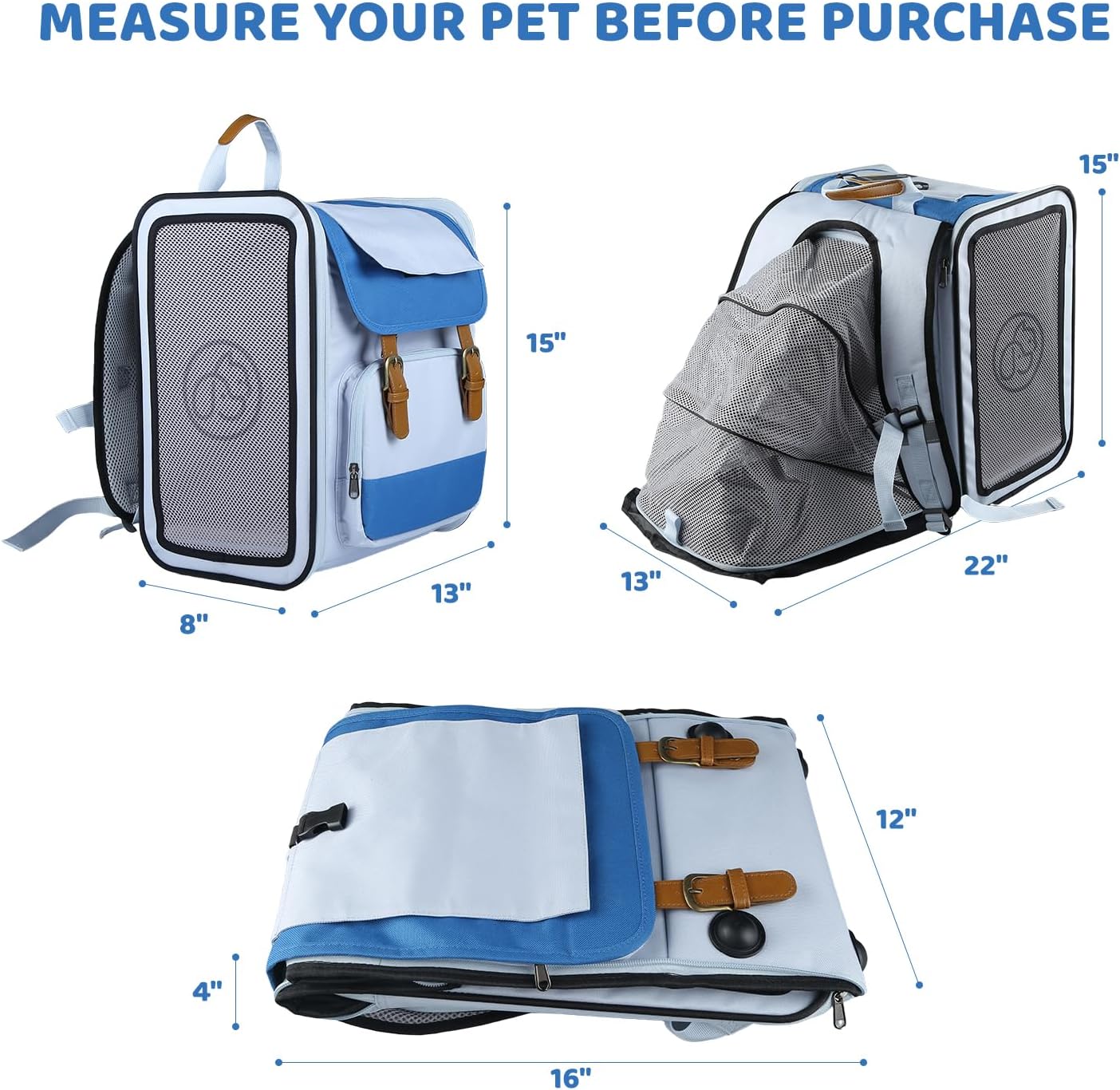 Everking Pet Carrier Backpack for Cats & Small Dogs, Breathable & Foldable, Water-Resistant Oxford Fabric, Removable Plush Pad, Comfortable Travel Backpack for Pets (SkyGlide)