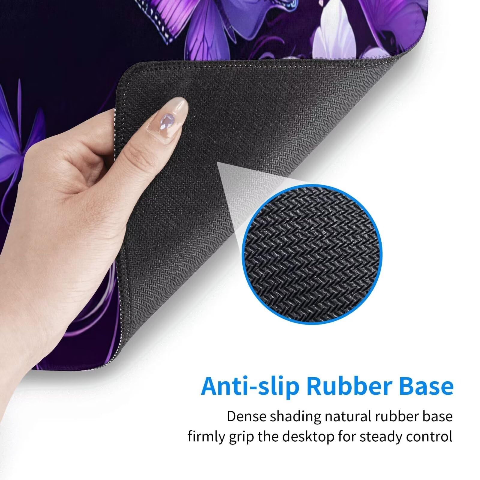 Tappetino Mouse, Tappetino Mouse Gaming Grande XXL 1500x800x3mm Tappetino Scrivania Mouse Pad, Base in Gomma Antiscivolo, Bordi Cuciti,Lavabile, Mousepad per Ufficio e Gaming (Fiori viola) R-764