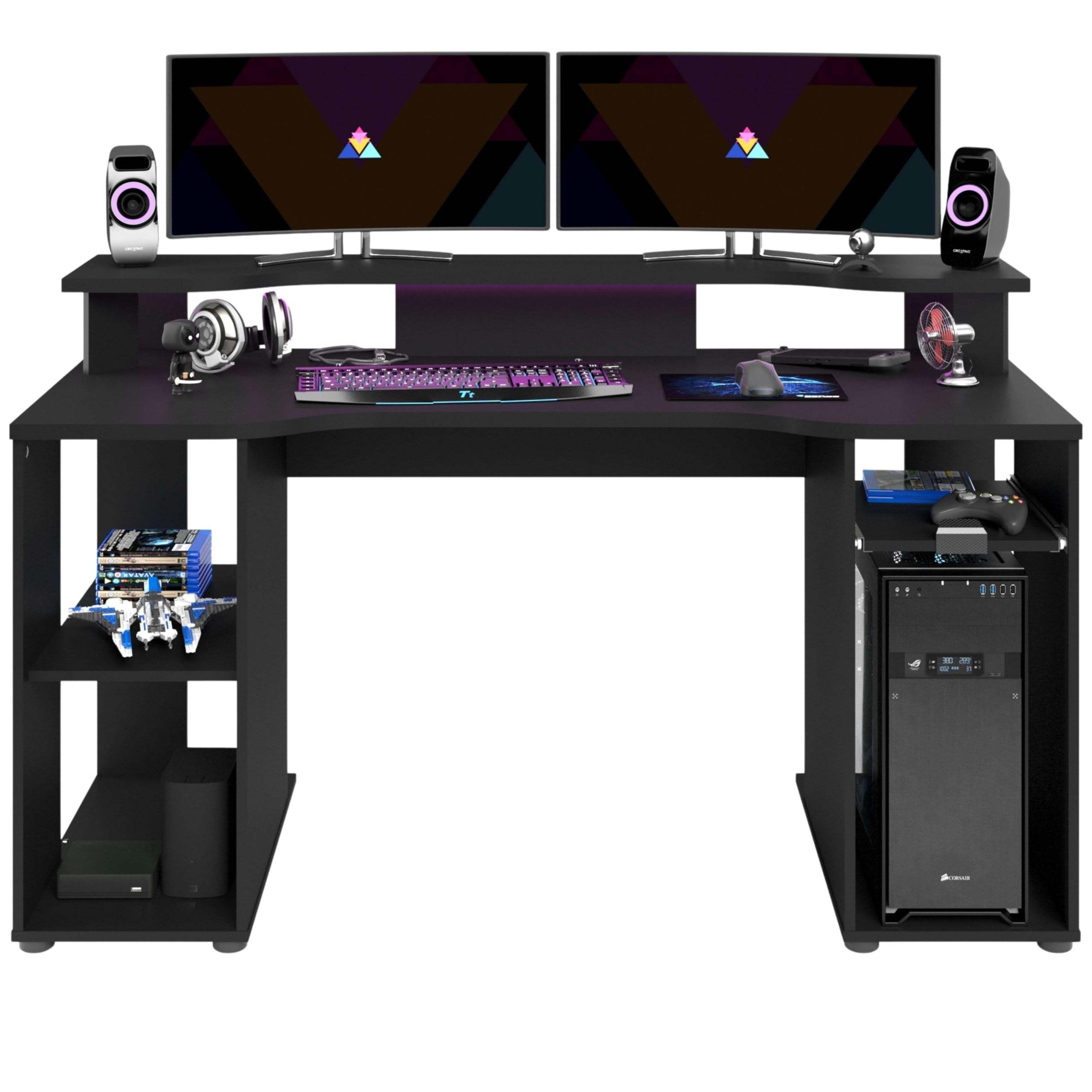 Miroytengo Pack Gaming con Luz Led de Color Negro para la Sala de Juego Completa
