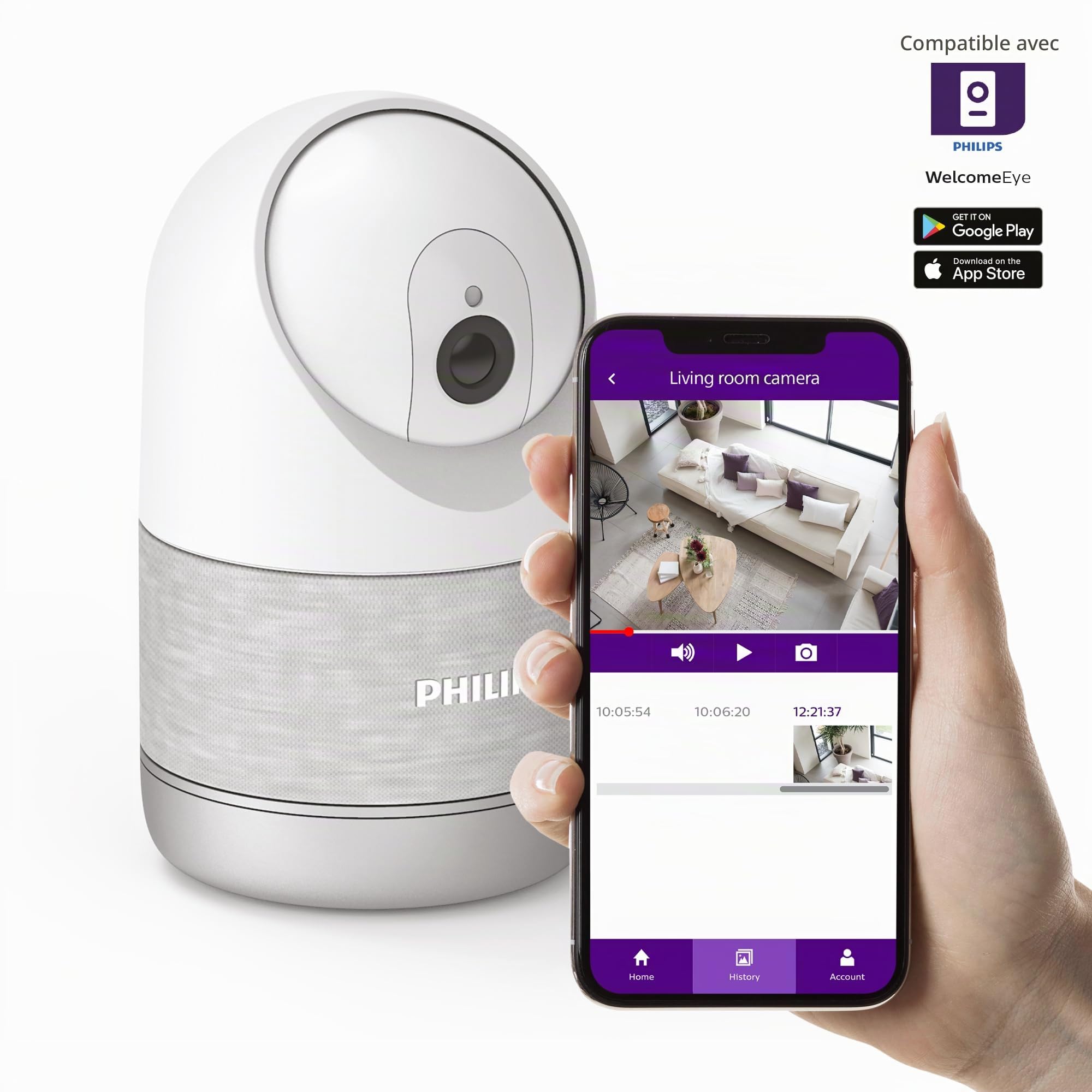 PHILIPS WelcomeEye Look Caméra Intérieure 2K Motorisée Auto-Tracking
