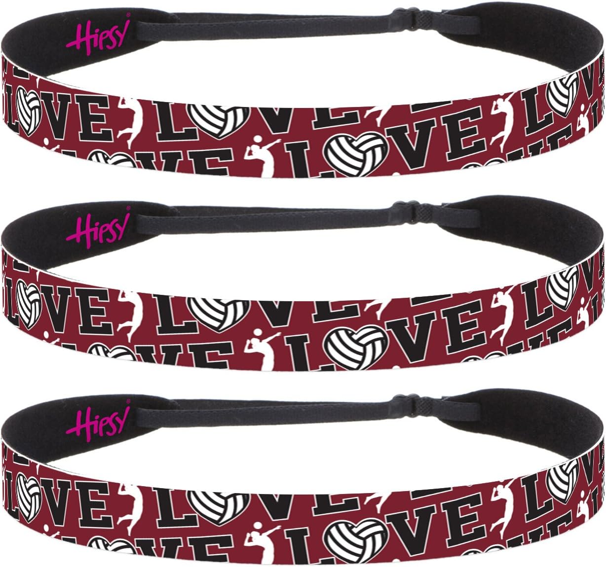 Hipsy Adjustable NO Slip Maroon Burgundy Volleyball Headbands for Women & Girls