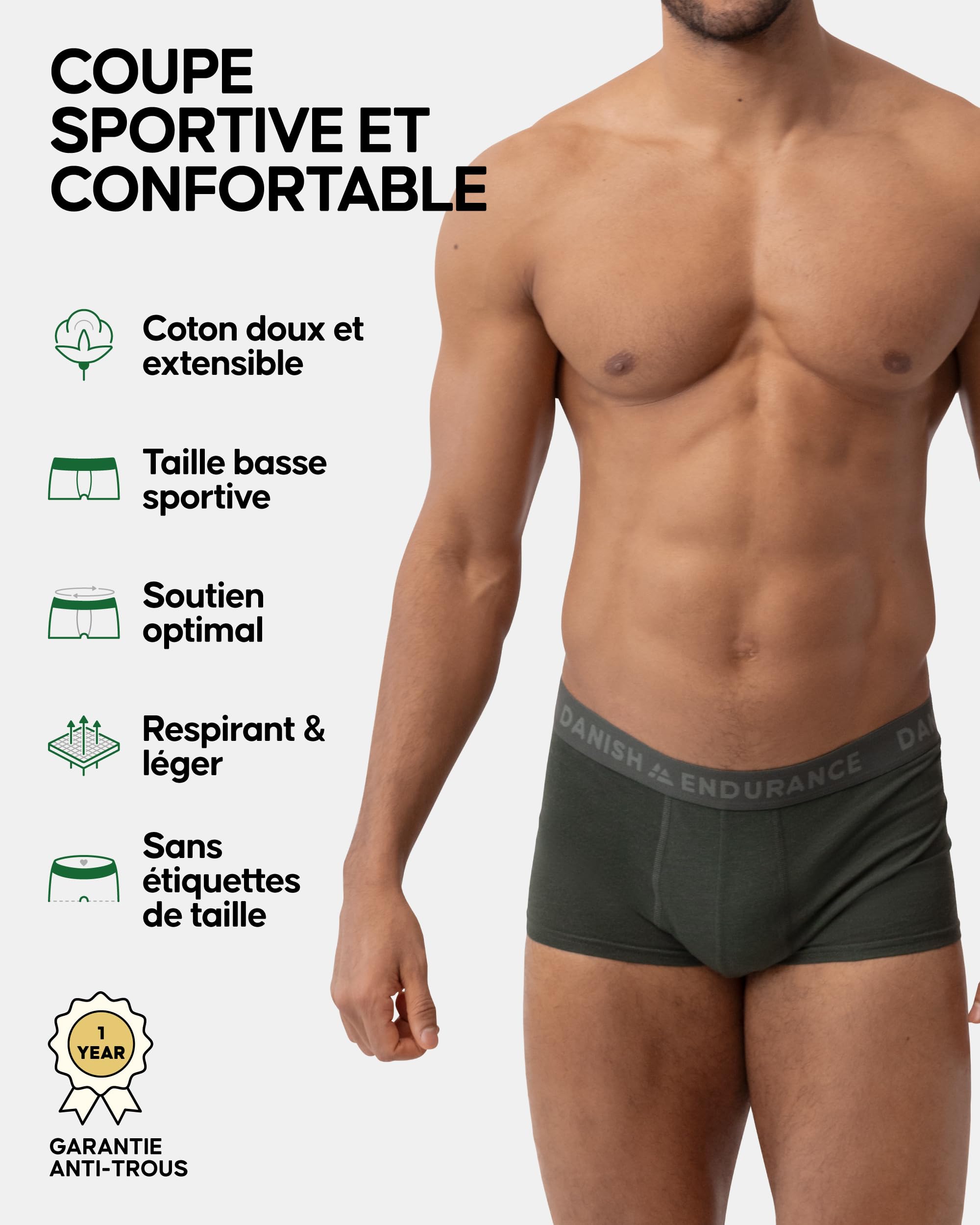DANISH ENDURANCE Boxer Homme Courte, Calecon Homme en Coton Ultra Doux, Lot de 6