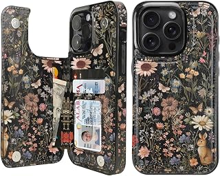 uCOLOR for iPhone 14 Pro Wallet Case with Card Holder Wild Garden