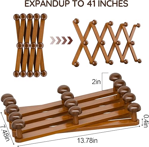 Miniatura 2 de WGFKVAS Paquete de 4 percheros expandibles, colgadores de pared de acordeón, perchero de madera para sombreros montado en la pared, ganchos para