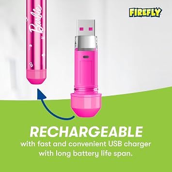FIREFLY Slim Sonic Barbie Toothbrush, USB Charging, Antibacterial Cover