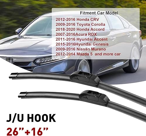 Miniatura 3 de Escobillas del limpiaparabrisas de 26 pulgadas + 16 pulgadas para todas las estaciones, duradero, estable y silencioso, para Honda CRV 2012-2016,