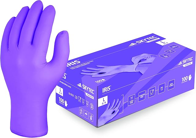 Skytec Iris Box of 100 Nitrile Powder-Free Disposable Gloves in Purple (X-Large)