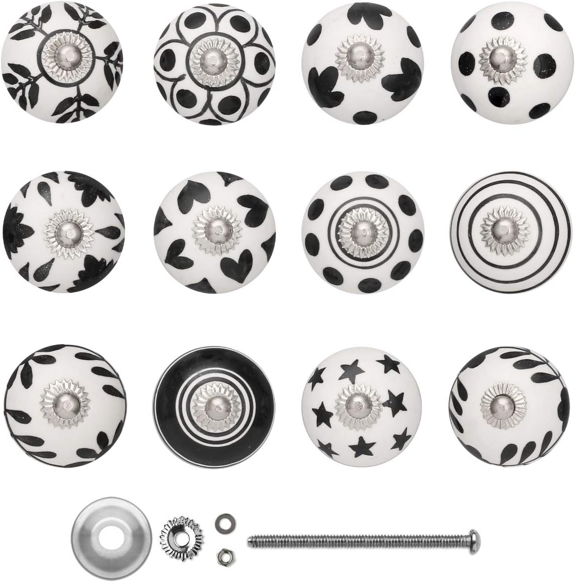 Set of 12 Black & White Premium Quality 100% Hand Painted Handmade Knobs Ceramic knobs, Dresser Knobs, Drawer Pulls,Vintage Cabinet Handles,Cupboard Pull, Hand Painted Pulls by Elegant_Designs