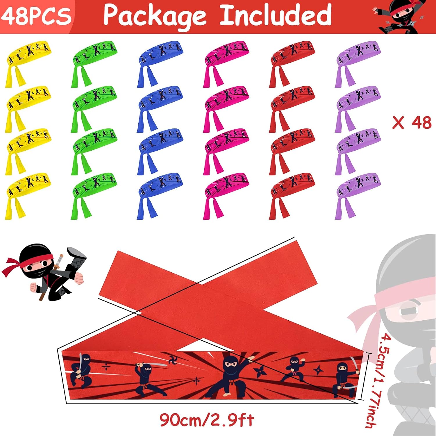 ZOIIWA 48Pcs Karate Headbands Birthday Party Favors Colorful Karate Themed Headbands Party Decorations for Kids Boys Girls Adults Birthday Party Supplies Costumes Decorations and Gifts Adjustable Size