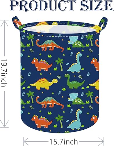 Miniatura 3 de Cesta redonda de 19.7 pulgadas para ropa sucia de dinosaurio, cesta de lavandería con asas, organizador de almacenamiento, cesta de regalo para