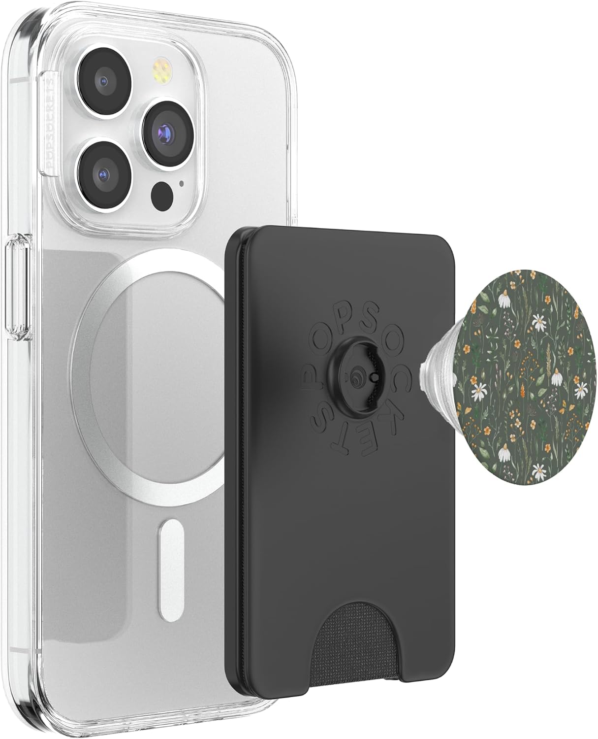 Earthy Green Boho Wildflower Meadow Botanical (Olive) PopSockets PopWallet for MagSafe