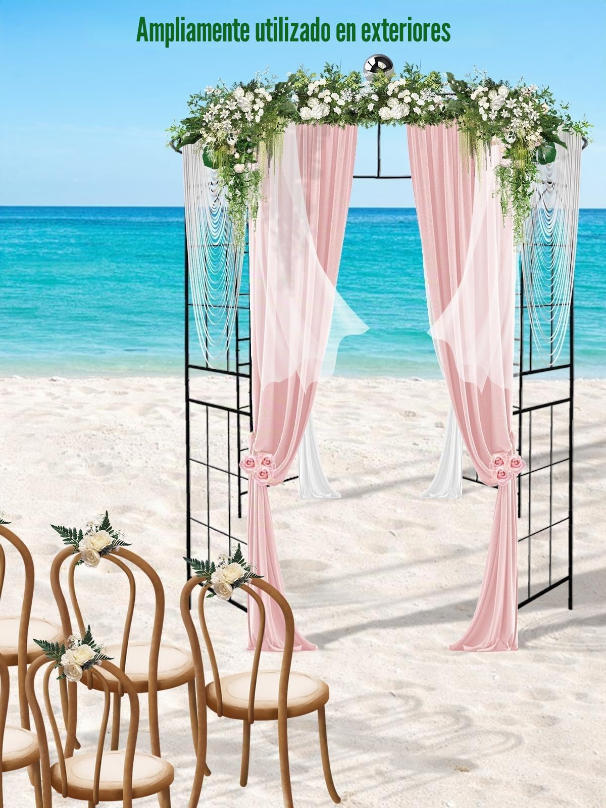 2,9 M Arco de Jardín con Forma Jaula Pájaros, Kalolary Cenador Jardín Metal Resistente 4 Lados Plantas Trepadoras Arco Enrejado Boda Flores Vegetales Soporte Escalada Césped Patio Playa Al Aire Libre