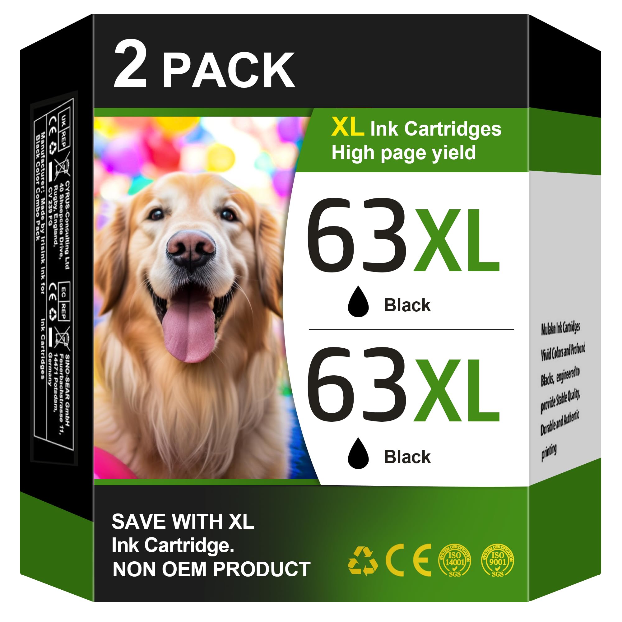 63XL Black High-Yield Ink Cartridge for HP 63 Black Ink Cartridge Replacement for HP Ink 63 Works with HP OfficeJet 3830 4650 5255 5258 Envy 4520 4512 DeskJet 1112 2130 3630 F6U64AN (2 Black Pack)