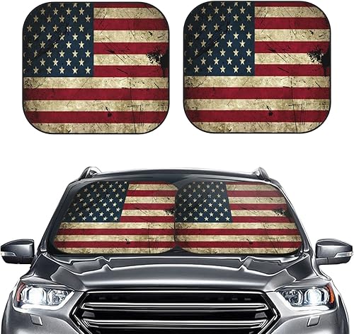 Miniatura 2 de Parasol plegable para parabrisas con bandera americana, 2 unidades, bloqueo de rayos UV, portátil, protector solar, accesorios para el interior del