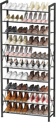 Zapatero de 10 niveles, organizador de zapatos de metal resistente con capacidad para 50 pares, zapatero alto que ahorra espacio para entrada,