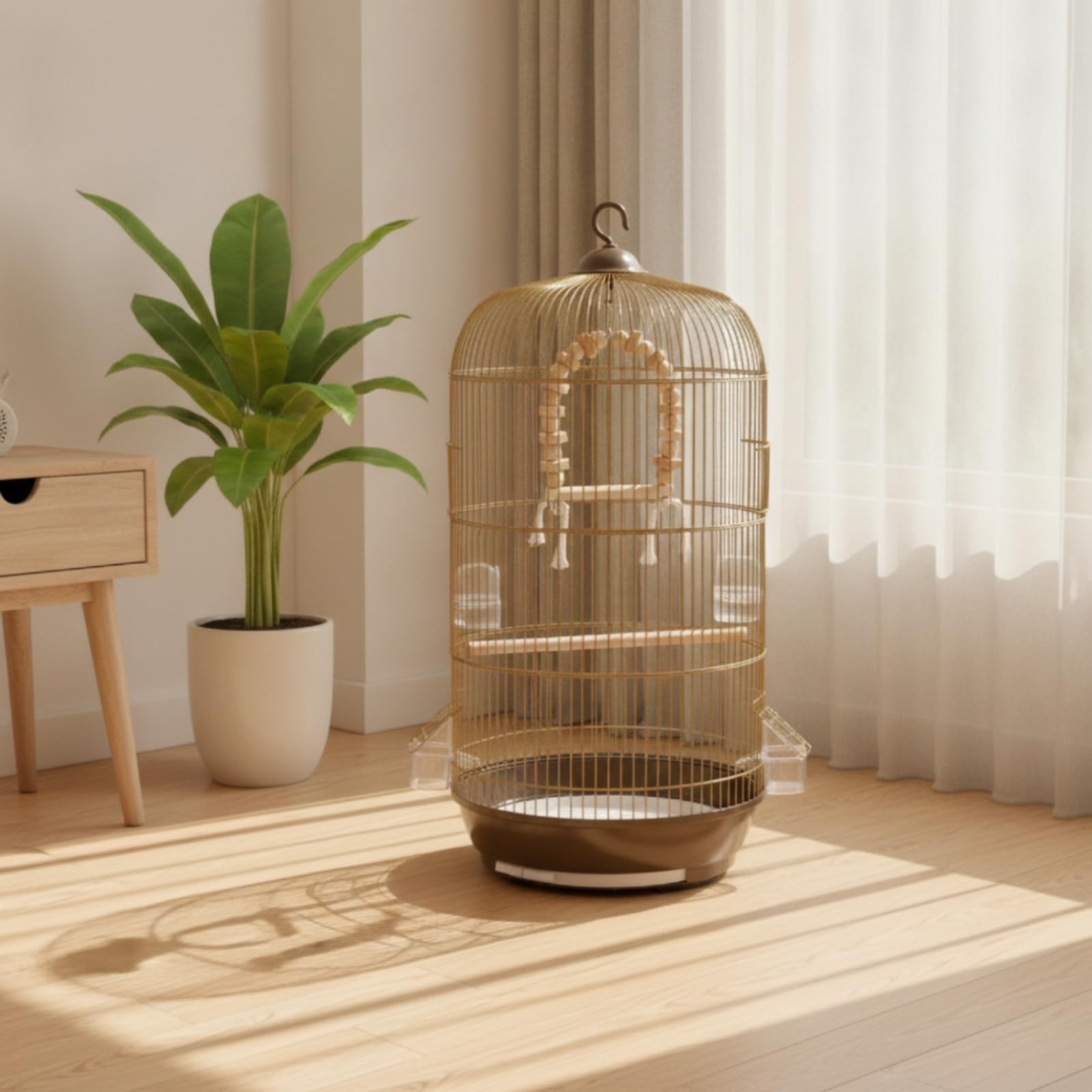 Vogelkäfig mit Spielzeug hoch Vogelkäfig mit Futternäpfen pflegeleicht für Vogelbesitzer, Wellensittiche, Wohnzimmer, Array, Gold, Durchmesser 33CM, Höhe 71CM