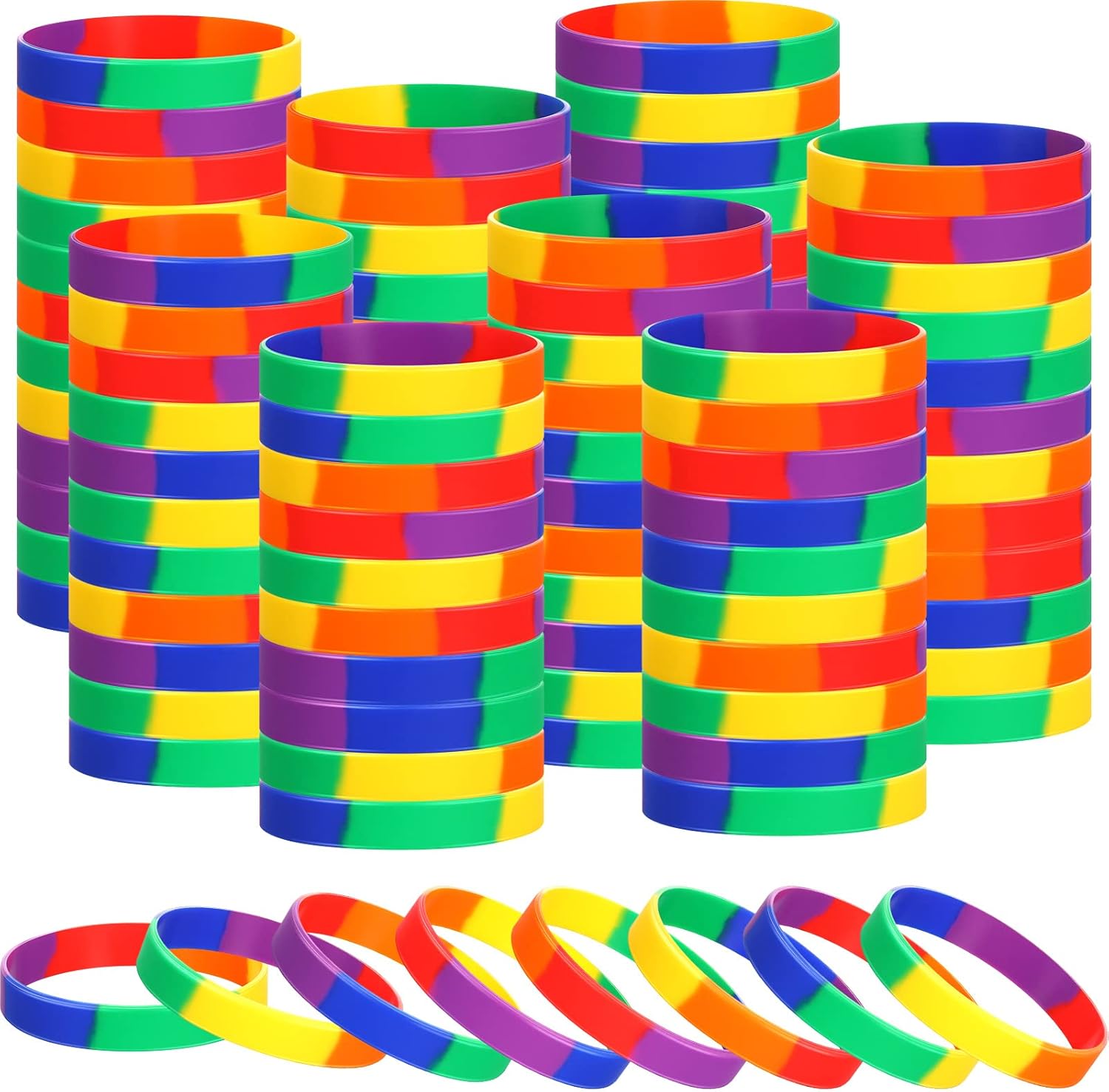 Bucherry 240 Pcs Pride Wristbands Bulk, Silicone Rainbow Bracelet, Lgbt Wristbands Pride Bracelet Gifts for Gay Lesbian Party Favors
