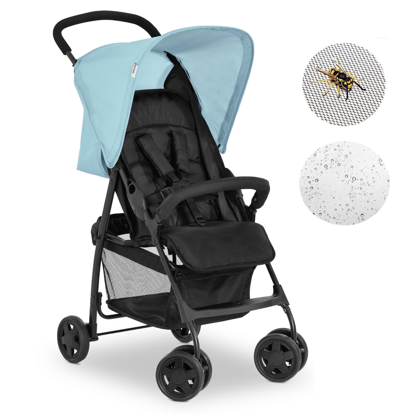 hauck Buggy Sport mit Schutzpaket | ultraleichter Reisebuggy mit Regenschutz & Mückennetz | nur 5,9 kg, Liegefunktion, klein zusammenfaltbar, großer Korb (Blau)