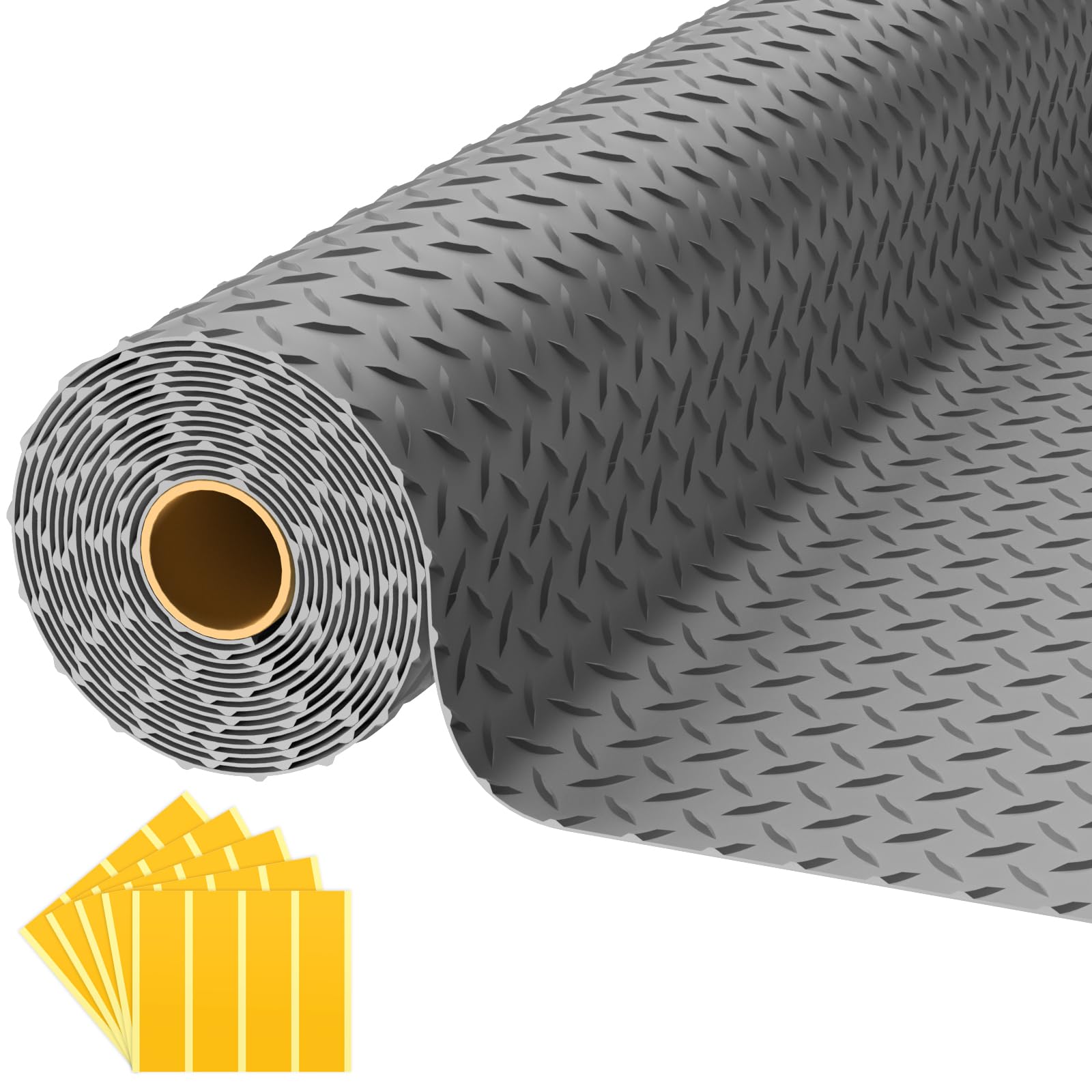 8x25 ft garage floor mat, 2.8mm thickened pvc flooring roll for under car, 200 sqft diamond plate gray garage mats for garage, warehouse, basement, gyms, trailer?included tapes?