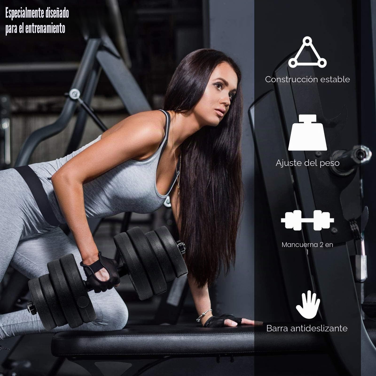 Goplus Juego de Mancuernas Ajustables de 30 kg, Juego de Pesas de Entrenamiento con 2 Barras, Juego de Mancuernas 2 en 1 para Levantamiento de Pesas con Agarre Antideslizante para Casa, Gimnasio