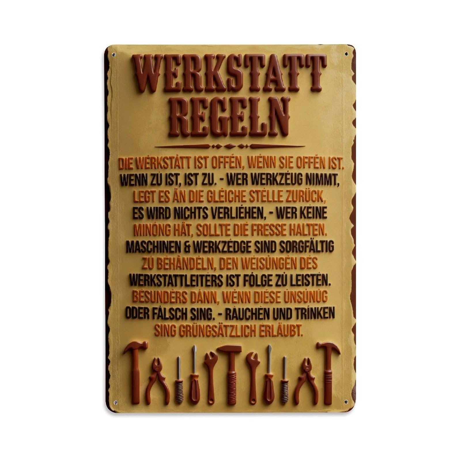 Workshop Rules Tools Rules Sign Vintage Metal Tin Sign Retro Wall Decor, Bar Garage Cafe Kitchen Home Wall Art Poster Decoration 8x12inches