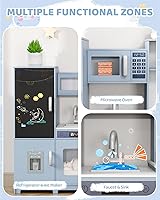 Vista 3 de MAMIZO Cocina de Esquina de Madera de Juego, Gran Set de Juego de Cocina Interactivo Definitivo para Niños Pequeños de Simulación con Pizarra