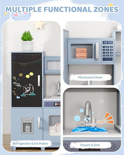 Miniatura 3 de MAMIZO Cocina de Esquina de Madera de Juego, Gran Set de Juego de Cocina Interactivo Definitivo para Niños Pequeños de Simulación con Pizarra