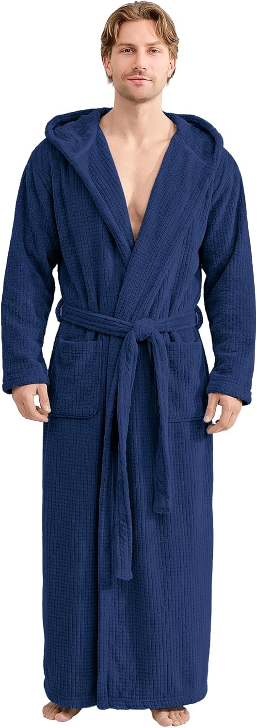 Bathrobes for Men Full Length - Soft Absorbent Long Towel Robes with Hood (Available for Big and Tall)