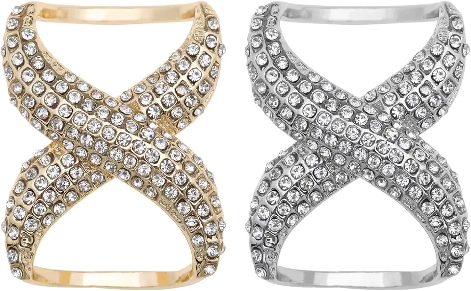 2 peças em forma de X de strass, cachecol, fivela, suporte de lenço de pescoço, anel, fecho de seda, colcha, grampo, prendedor de xale, acessórios de decoração de roupas para mulheres, 4