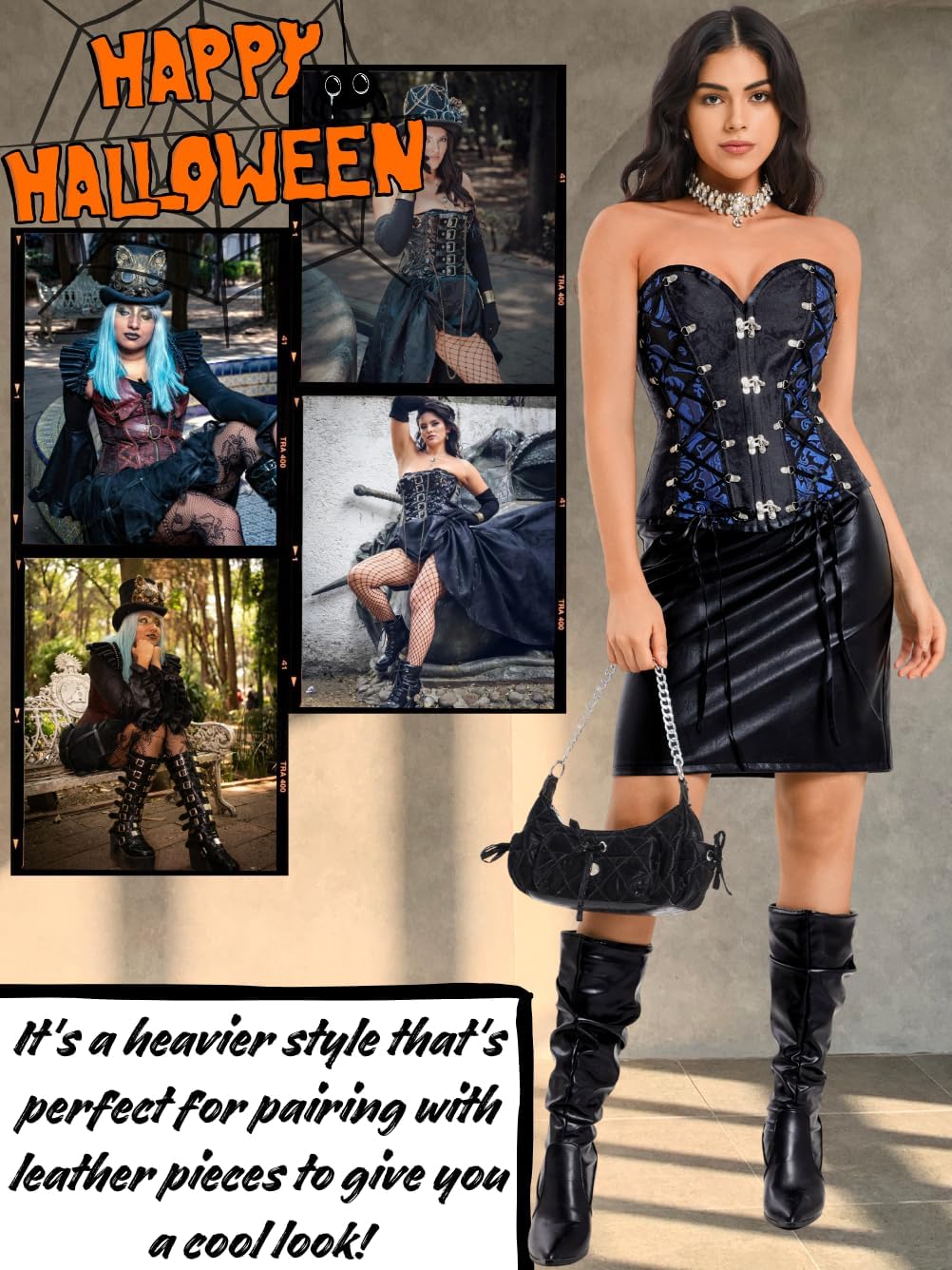 Women's Steampunk Gothic Corset, Vintage Jacquard Lace-Up Bustier with Metal Clasps - Image 7