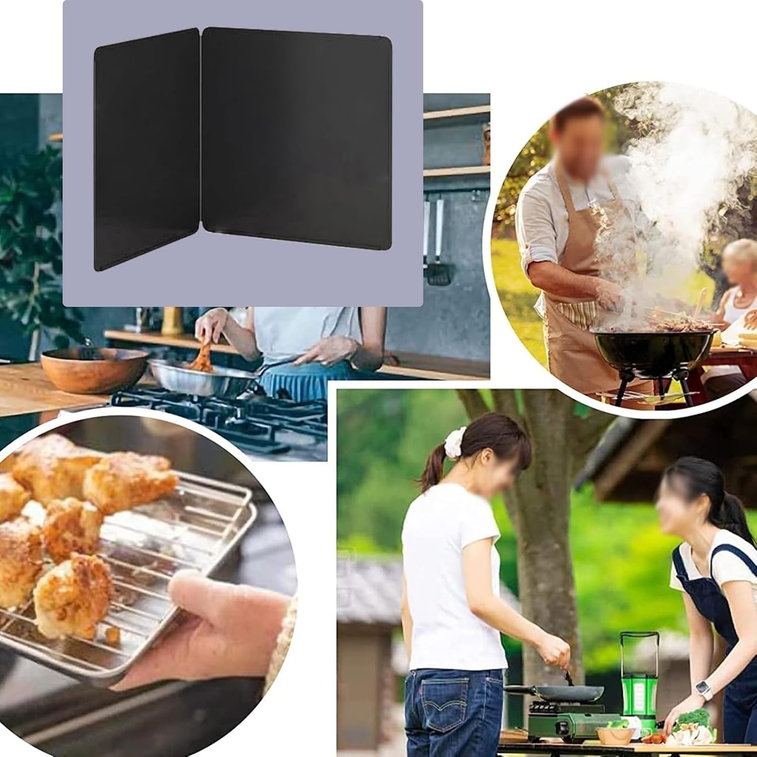 Protector antiadherente plegable de 2 lados para estufa, acero al carbono, color negro, varios tamaños (35 x 40 cm), seguro para la cocina, diseño fácil de limpiar