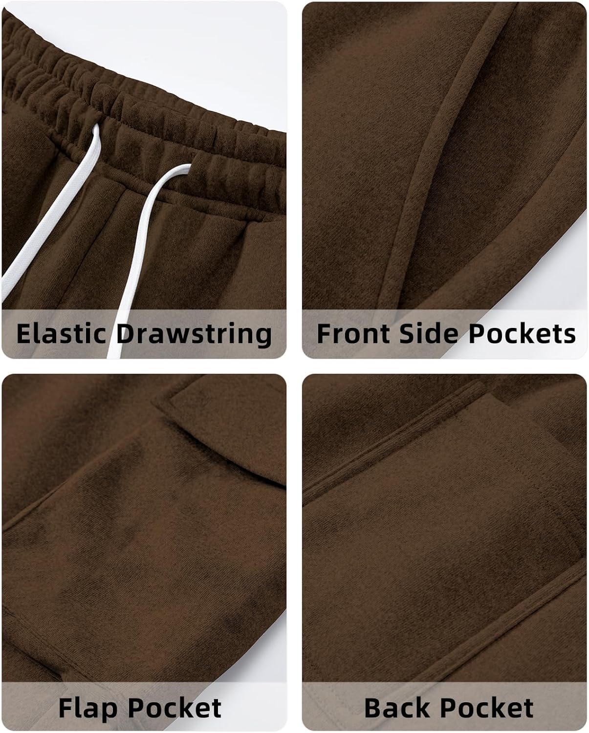 A WATERWANG Men's Fleece Cargo Sweatpants Casual Cotton Tapered Drawstring Athletic Workout Joggers Sweat Pants with Pockets - Image 6