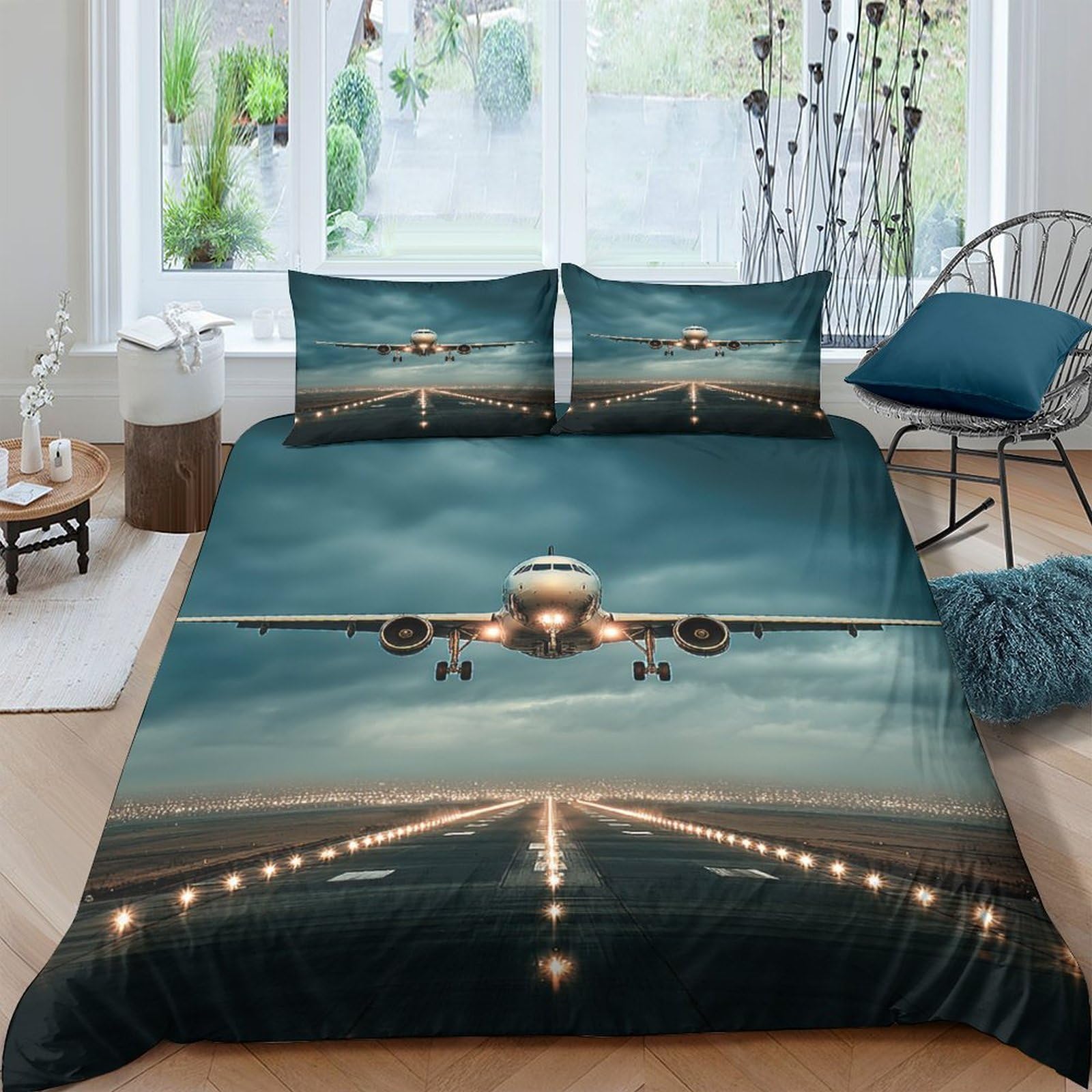 Ctjqhvkz Style-7 3D Printed Airplane Runway Fitted Sheet Microfiber Soft Breathable Night Sky Bed Cover For Bedroom Dorm Mattress Protection Decor Single（135X200cm）